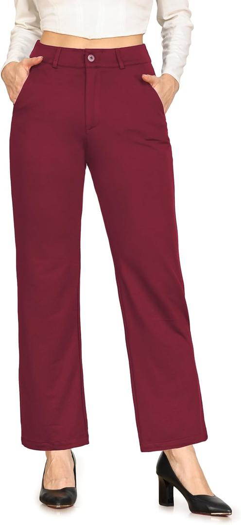 Bamans Womens Dress Pants Flare Leggings Work Office Pants Wide Leg Slacks High Waist Bootcut Business Trousers (S)