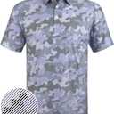 Golf Shirts for Men Short Sleeve Moisture Wicking Printed Performance Polo (Blue, XL)