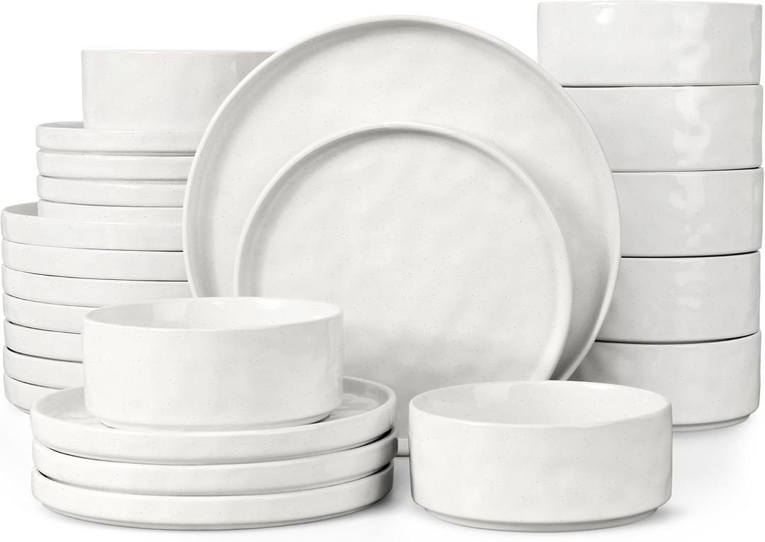 LIANYU 24 Piece Dinnerware Sets for 8, Stoneware Plates and Bowls Dish Set, Kitchen Dinner Ware Speckled Dining Dishware, Microwave & Dishwasher Safe, Polar White LIANYU 24 Piece Dinnerware Sets for 8, Stoneware Plates and Bowls Dish Set, Kitchen Dinner Ware Speckled Dining Dishware, Microwave & Dishwasher Safe, Polar White