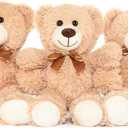 MorisMos 3Pcs Teddy Bears Bulk Baby Shower, 14inch Cute Teddy Bear Stuffed Animals Plush, Small Stuffed Bears on Centerpiece Baby Shower, Brown (3 Pcs-Brown)