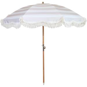 Beach Umbrella for Sand with Fringe Luxury Boho Outdoor Umbrella for Beach, Pool, Garden, UPF 50+ Wood Shaft Metal Fittings Round with Carry Bag From