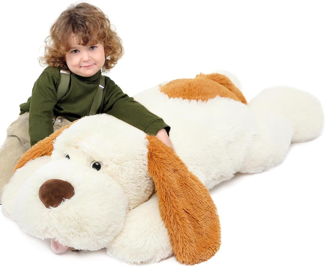 MorisMos Giant Dog Stuffed Animals, 31inch Large Dog Plush Big Puppy Pillow Toy for Kids, Girls, Boys, White (White and Brown)