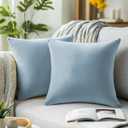 QUORGVES Light Blue Velvet Pillow Covers 20x20 Inch Set of 2, Soft Solid Decorative Square Throw Pillow Covers, Decor Cushion Covers for Bed Sofa Couch Bedroom Living Room - Coastal Sky Baby Blue