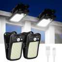 Tryme Clip on Solar Lights Outdoor Motion Sensor Lights 60 LEDs, 3 Modes, Dual Charging, Portable Waterproof Security Light for Fence, Deck, Camping, Grill (2 Pack) (Black)