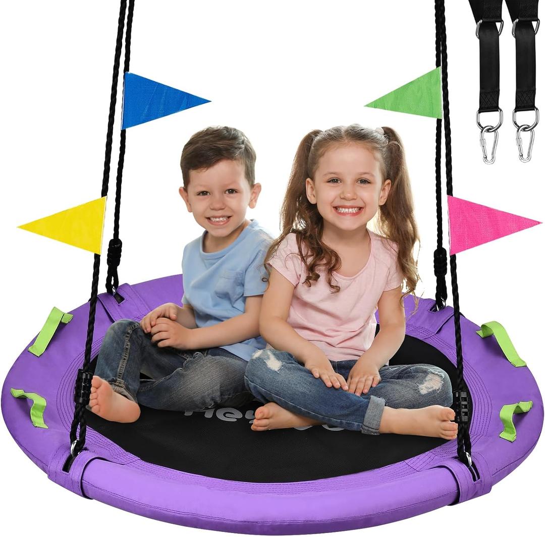 HeyZoo Tree Swing, Saucer Swing 40 Inch for Kids, 900lbs Weight Capacity, with Adjustable Hanging Straps, for Backyard and Outdoor Playground, Purple