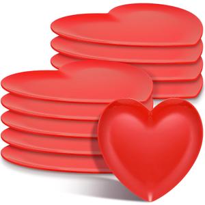 10 Pcs 9.5 Inch Heart Shaped Melamine Plates Dinner Plates Heart Dinnerware Dishes for Valentines, Birthdays, Bridal Showers, Baby Showers (Red)