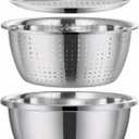 10.24in Multifunctional Stainless Steel Basin,3-in-1 Stainless Steel Basin Strainer Set, Including Solid Basin Drainer and Grater, Easy to Clean and Improve Cooking Efficiency
