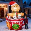 ZPISF 6 FT Christmas Inflatables Outdoor Decorations, Cute Christmas Blow Up Yard Decorations Gingerbread Man in Hot Cocoa Mug Scene for Garden Lawn Xmas Decor, 6 FT Gingerbread Man