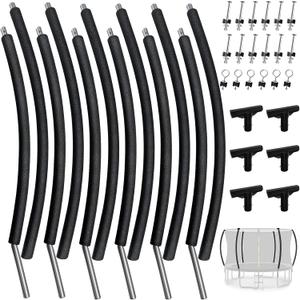 6 PCS Trampoline Curved Pole Replacement, Universal Curved Enclosure Net Poles for 8-16ft Frame, with Plastic T Connector, Mounting Hardware, Foam Cover Padding