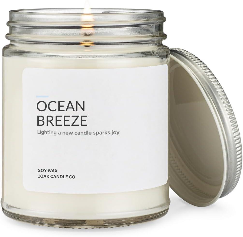 1OAK Soy Wax Ocean Candle (Ocean Breeze) - Beach Candle - Ocean Themed Candles - Summer Candles for Home - Home Scented - Hand-Poured (7oz.) (Clear Jar (7oz))