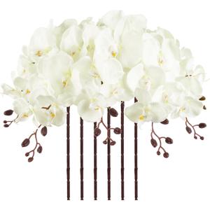 41.34" Orchid Artificial Flowers 6PCS Velvet Silk Faux Orchids Long Stem Artificial Flowers for Tall Vase for Home Wedding Party Decoration(Ivory White)
