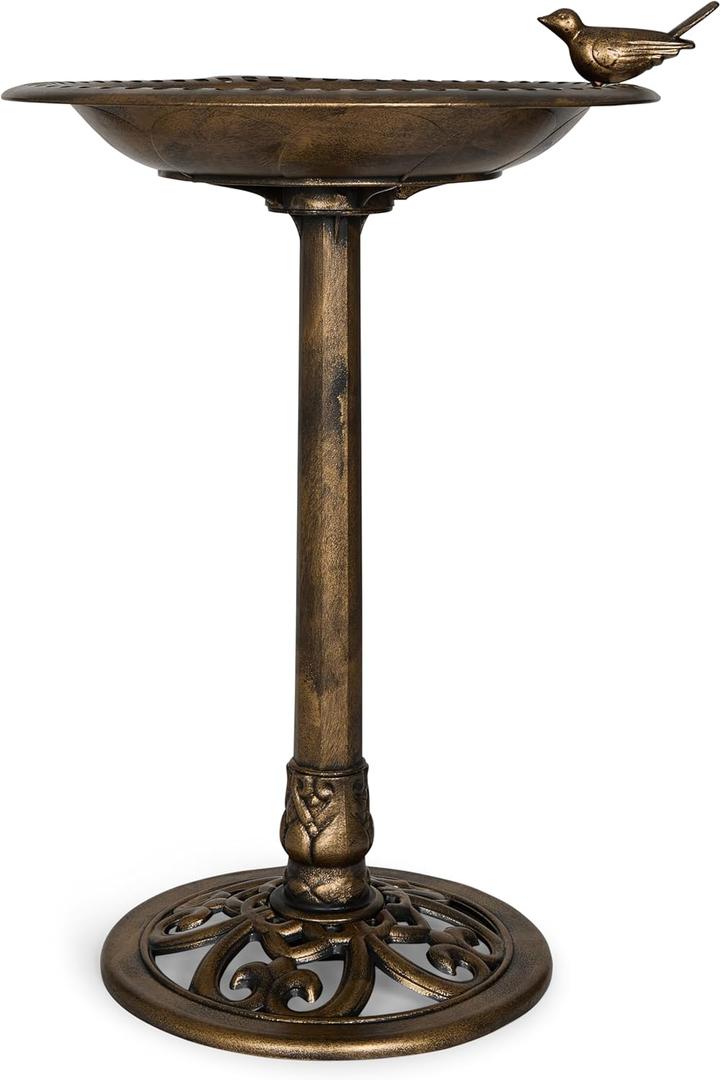 BACKYARD EXPRESSIONS PATIO HOME GARDEN 912449-WB Outdoor Garden Bird Bath- Bronze- Weather Resistant Polyresin-30 Inch-Backyard Expressions