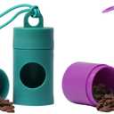 5 x Dog poop bag holder-2 in 1 Dog Waste Bag holder Comes with pet snack box for Leash Lightweight Pet Waste Bag DispenserEquipped with nylon rope and buckle (Excluding dog waste bag)(Green+Purple)
