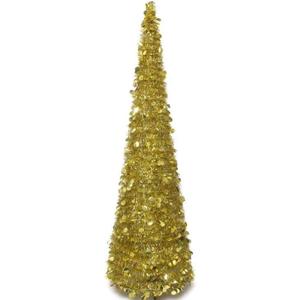 CCINEE 5FT Pop up Pencil Christmas Tinsel Tree, Collapsible Stand Easy-Assembly Gold Tinsel Xmas Tree for Holiday Party Home Office Store Classroon Decoration