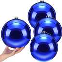 Zubebe 4 Pcs Extra Large Christmas Ball Ornaments 8'' (200 Mm) Giant Oversized Plastic Xmas Ball Big Hanging Christmas Tree Ornaments for Holiday Party Outdoor Decor(Shiny Blue)