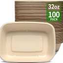 bloomoon 100 Pack 32 oz Large Paper Bowls, Chipo-tle Style Disposable Bowls for Burrito, Nacho, Taco Salad, Baked Potato, Nacho Bar Supplies for Party, 100 BOWLS ONLY (32 fl oz Rectangle (8.46 x 6.14 x 1.92 inch))