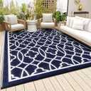 Pendolr Outdoor Rugs 9x12 for Patios Clearance - Waterproof Reversible Indoor Outdoor Rugs Carpet, Portable Plastic Straw Rug for RV Camping, Picnic, Beach, Porch, Deck(01#,Navy&White)