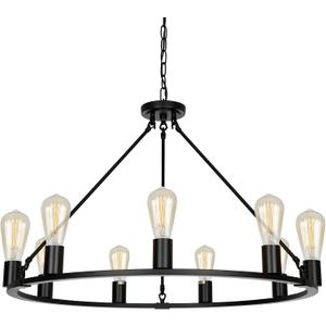 9-Lights Farmhouse Chandelier | Dia 32'' Black Wagon Wheel Chandelier | Rustic Hanging Dining Room Light Fixture | Apply to Living Room | Kitchen Island | Entryway | Foyer, D32'' 9-Light