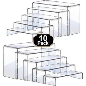 Aheroi Large Acrylic Risers, 10 Pcs 2 Set(7L~8L~9L) Riser Display Shelf, Clear Rectangular Display Stands Set, Transparent Shelves for Decor, Showcase Holder for Cupcake