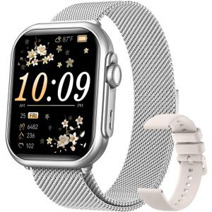 1.83" HD Smart Watch, 30 Days Battery Life, Sleep/Heart Rate/SpO2/Blood Pressure Monitor, Calls/Messages/Notifications, 5ATM 110+ Sports Modes Fitness Tracker Watch, for Women & Men/ Android & iPhone (Silver-Beige)