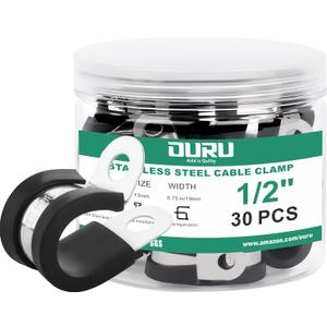 1/2-Inch Stainless Steel Rubber Coated Pipe & Wire Clamps (30pcs, Black, 13mm)