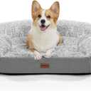 3.7 inch Thickened Orthopedic Dog Beds for Medium Dogs, Supportive Dog Sofa Bed with 28D Egg-Crate Foam, Removable Washable Plush Cover, Waterproof Lining, Half-Round Design for Puppy,Senior Dog (Grey)