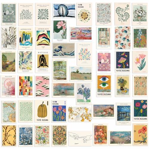 KBKBART Eclectic Wall Decor, 50Pcs Eclectic Wall Art Prints, Colorful Maximalist Decor Boho Gallery Wall Collage Kit, Vintage Famous Artists Painting Pictures Aesthetic Poster for Funky Room Decor, Home Decor for Bedroom Dorm