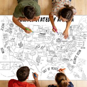 Naozinebi US Map Coloring Poster for Giant Coloring Poster Large US States Map Coloring Tablecloth Jumbo Coloring Books for Home Birthday Party Supplies Favor