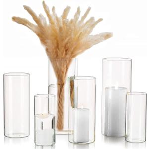 Cylinder Vase for Centerpieces 2 Sets (6Pcs) Hurricane Floating Candle Holder, Glass Vases for Flowers, Decorative Centerpiece for Wedding, 6''+8''+10''(High), Clear