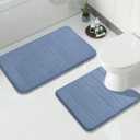 Yimobra Memory Foam Bath Mat Set 2 Piece - Super Soft Absorbent Quick Dry Bathroom Toilet Rugs, Machine Washable Non Slip Floor Carpet for Tub Shower & Single Sink (31.5x20 & 24x20, Denim Blue)