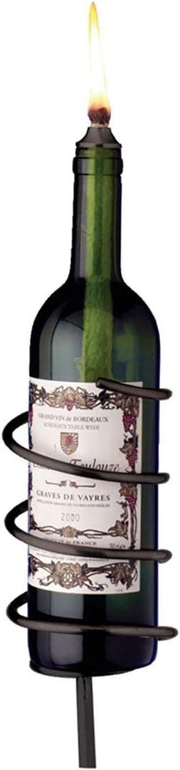 Oenophilia Afterglow Garden Stake Wine Bottle Wick Candle Holder - Black, 4.75 ft Tall