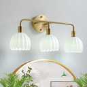 Brushed Gold 3-Light Vanlity Light Over Mirror, Wall Sconces, Gold Brass Bathroom Light Fixture with White Glass Flower Shade,E26 Socket (Bulbs Not Included)