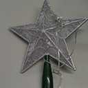 JOIEDOMI 9 inch Silver PVC Star Christmas Tree Topper, with 10 Warm White Light Glitter Swirl Battery Powered Indoor Decorations for Home Holiday Xmas Party