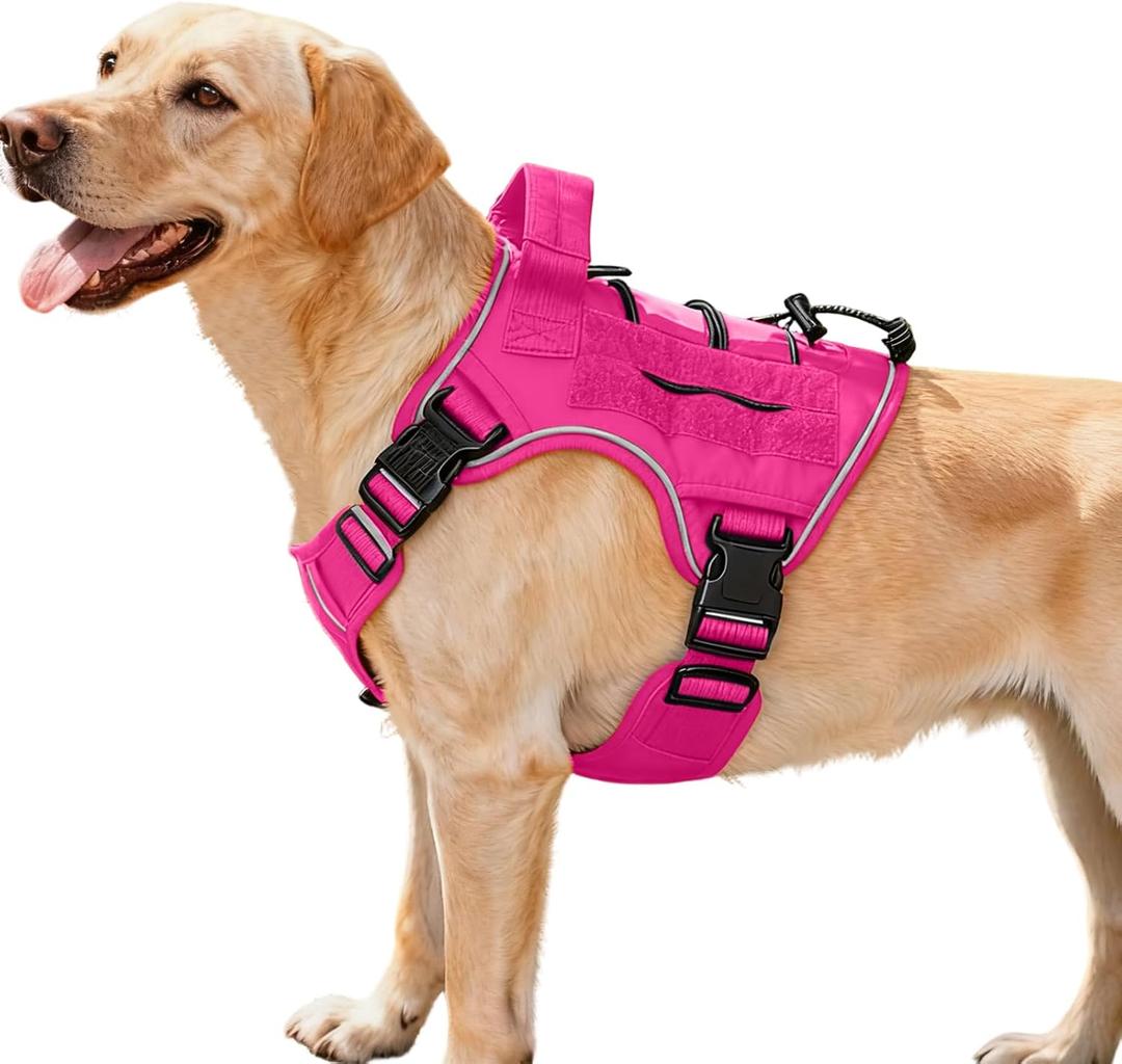 Heavy-Duty Tactical Dog Harness for Large Dogs, No Pull Adjustable Reflective Pet Vest with Molle System, K9 Military-Grade Control for Service Training, Outdoor & 10+ Breeds, Hot Pink, Medium (Neck: 17-22'', Chest: 23-28'')
