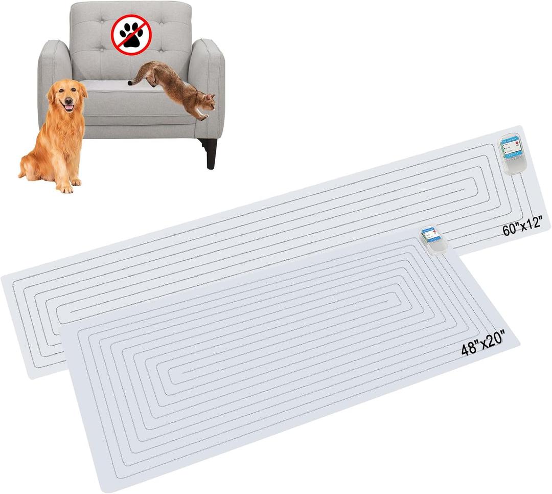 SEERWAY Scat Mat for Dogs and Cats, 2-Pack Pet Training Mat with 3 Modes | Indoor Electric Shock Pad Keeps Pets Off Couch, Sofa, Countertop | 2 Sizes (60"x12" + 48"x20")