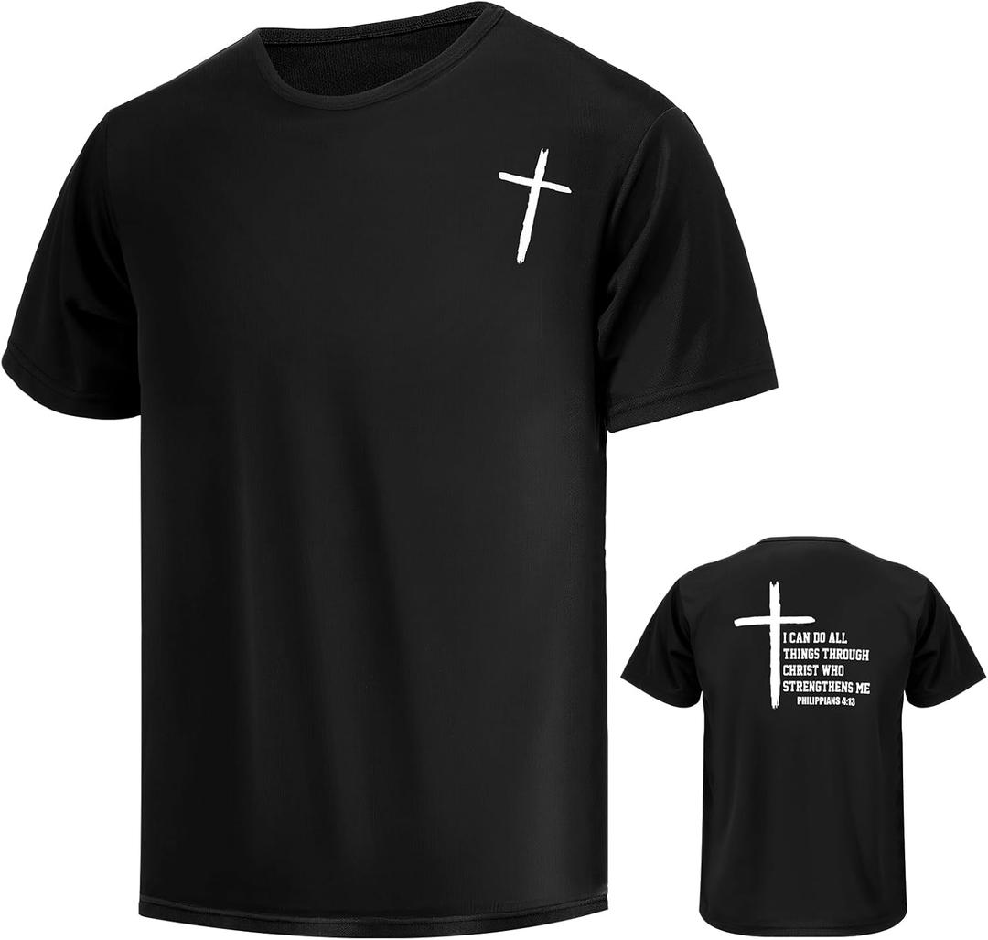 Mens Cross Quick Dry T-Shirts Breathable Gym Workout Shirts for Men and Youth Lightweight Short Sleeve Tees (Large)