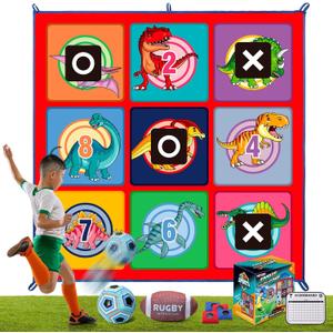 Soccer Tic Tac Toe Game - Toy Gift for Boys Girls Age 3-8, Football Bean Bag Toss Game Set for Kids Toddlers, Indoor Outdoor Backyard Party Game with Velcro Balls and Target Goal Mat (59 X 59 in)
