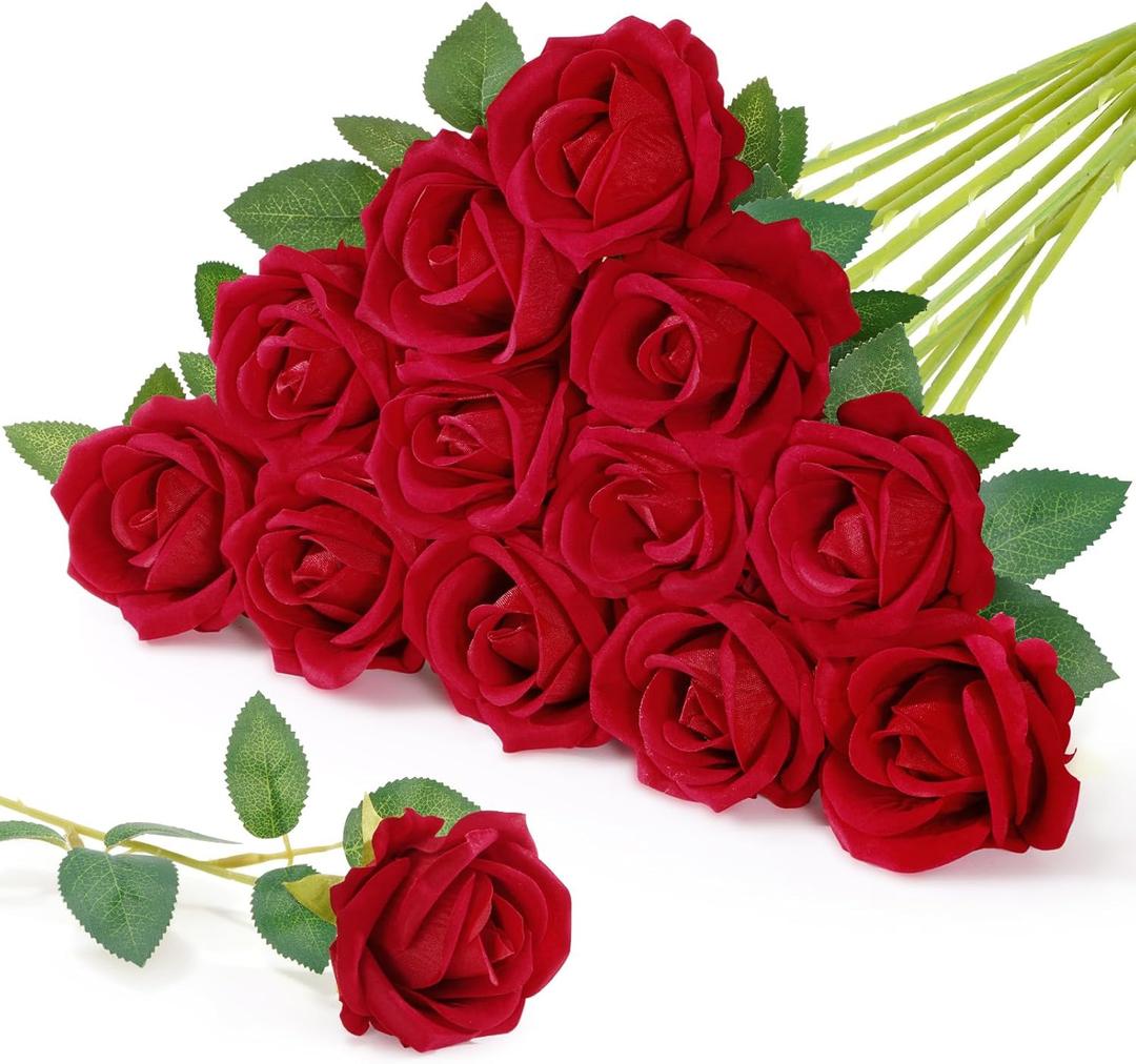 2 x Lifewit Classic Red Artificial Roses Flowers, Faux Long Stem Silk Roses Bulky for DIY Wedding Bouquets Decoration, Centerpieces Arrangements, Velentine,12 Pcs