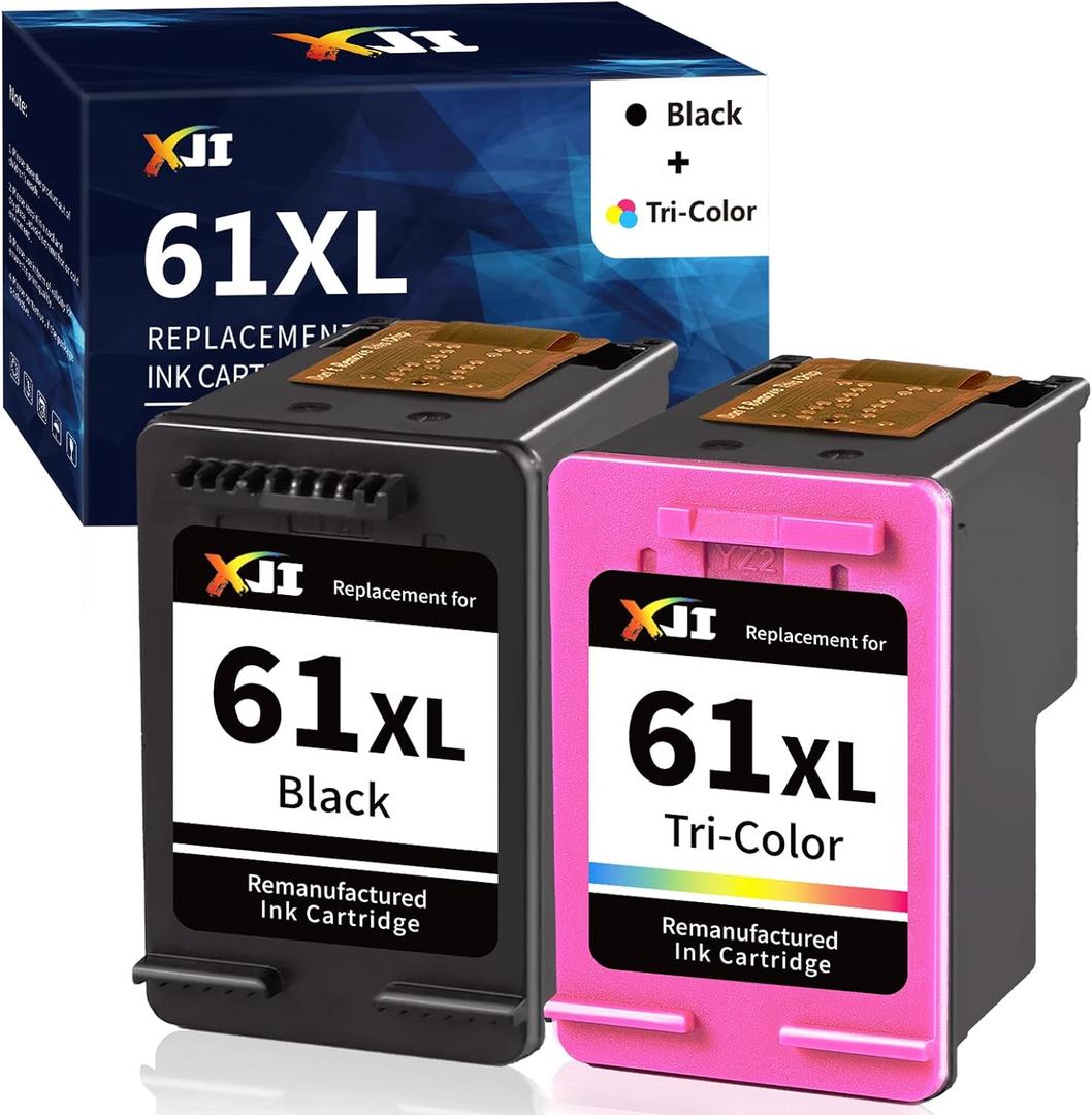 XJI Remanufactured Ink Cartridges Replacement for HP Ink 61 XL 61XL HP61 HP61XL Combo Pack, for Envy 4500 4502 5530 OfficeJet 4630 DeskJet 1000 1010 2540 3000 3050 Printer(Black Tri-Color, 2 Pack)