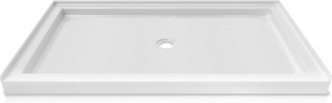 CKB 60 in. L x 36 in. W Center Drain Shower Base, Single Threshold Shower Pan with Slip Resistant Textured Surface, White Acrylic shower Pan
