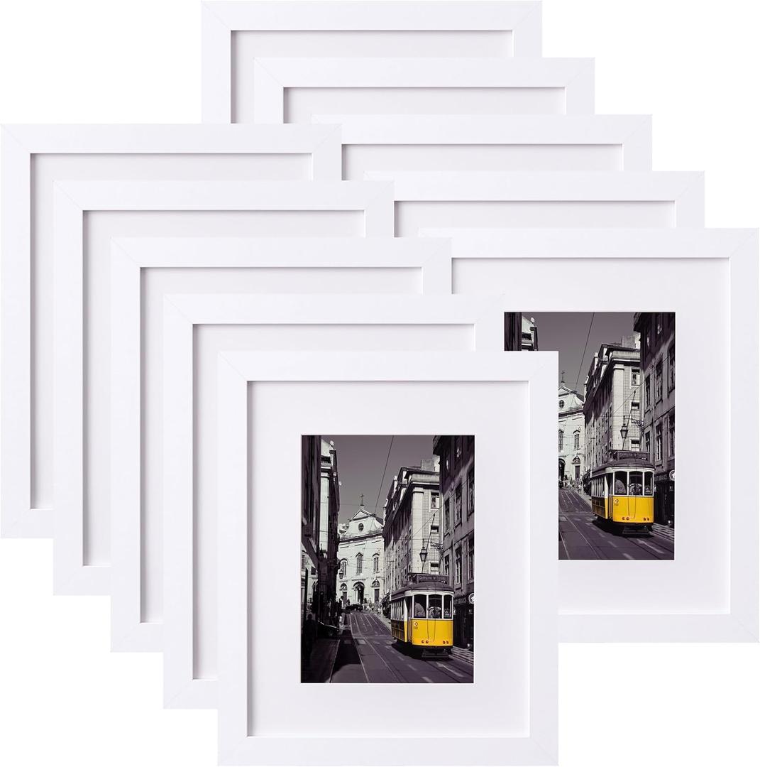 eletecpro 8x10 Picture Frames Set of 10, Picture Frame Collage Wall Decor Display 5x7 Photo With Mat or 8x10 without Mat, Home Decor Gallery Frame for Table Top or Wall Mounting, White