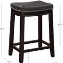 Linon Kingston Black Wooden Backless 26.5 Inch Seat Height Counter Stool with Black Faux Leather Upholstered Seat and Nailheads, Set of 2, Standard