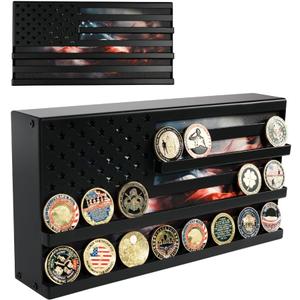 J JACKCUBE DESIGN American Flag Coin Holder Challenge Coin Display Military Coin Holder Metal Wall decor Living Room, US Patriotic Art - MK960B(US Flag)