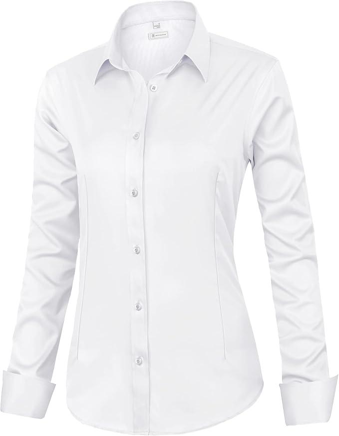 Womens Dress Shirts Long Sleeve, White, Size S