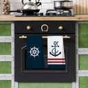 Nautical Hand Kitchen Towels, Boat Accessories,Nautical Bathroom Decor, Navy Blue Coastal Sailboat Dishtowels, Anchor Dish Towels Decoration 16 x 24 Inch Set of 4