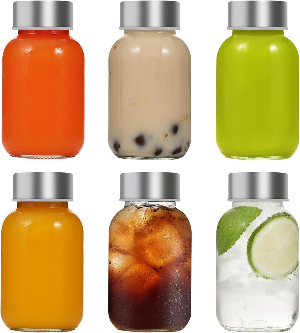 Danmu Glass Juice Bottles with Lids 5oz,Juicing Bottles Reusable Glass 100% Leakproof for Juicing,Ginger Shot,Wellness Shot,Water,Kombucha,Milk,Milkshake,Coffee 6 Pack,Dishwasher Safe