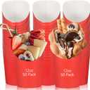 Sabary 50 Pcs Charcuterie Cups, 12 oz Paper Snack Appetizer Cups, French Fry Holder Brown Kraft, Disposable Popcorn Boxes Cones for Baby Shower Waffle Food Takeout(Red)
