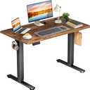 DUMOS Electric Standing Desk 39.4 x 23.6 Inch, Height Adjustable Sit Stand Desk with LED Display, Memory Presets, Hooks & Cable Holes, Ergonomic Workstation for Home Office, Brown