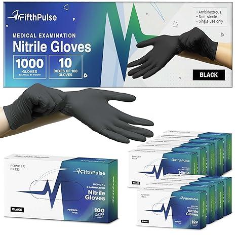 Black Medium Nitrile Gloves Case of 100 - Medical Grade - Latex-Free, Powder-Free - Disposable Nitrile Gloves - Medical Exam, Lab, and Industrial Use