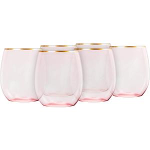 Elegant Stemless Pink Wine Goblets With Gold Rim - 12 Oz. (Pack of 6) - Unique & Sophisticated Design - Perfect For Enhancing Wine Tasting Experience
